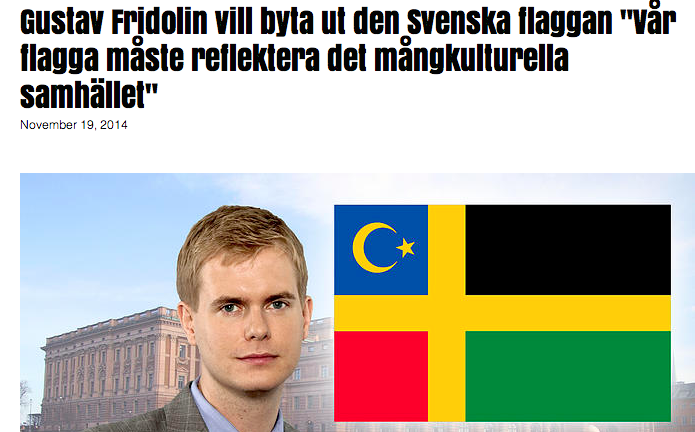 Nej, Fridolin vill inte ändra den svenska flaggan.